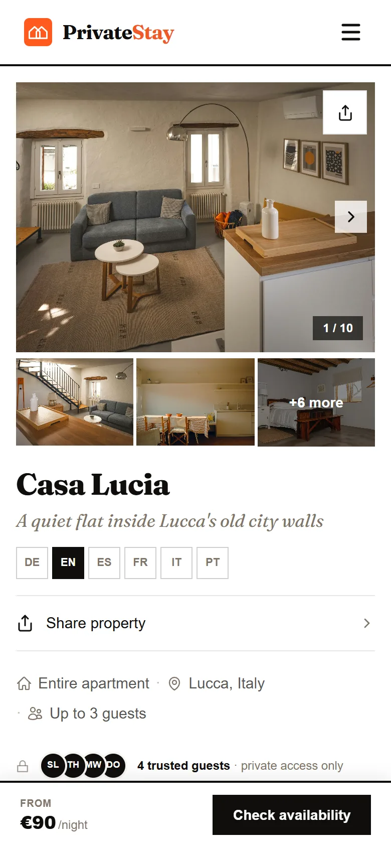 The demo property page on a phone